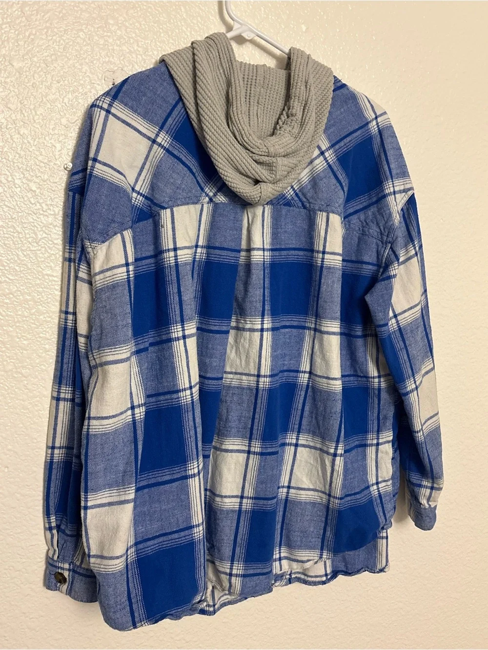 Maurices Blue Plaid Hooded Flannel Shirt Shacket Gray Waffle Hood 2X